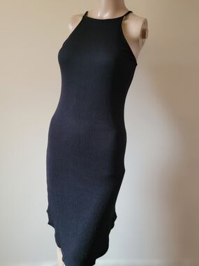Soprano Black Ribbed Midi Tank Dress Medium